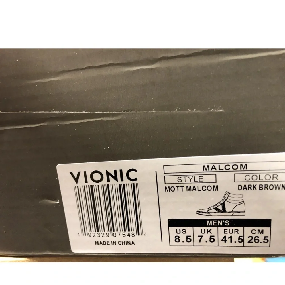 Vionic Men’s Mott Malcom Casual Hi Top Sneakers Dark Brown, Size 8.5 M